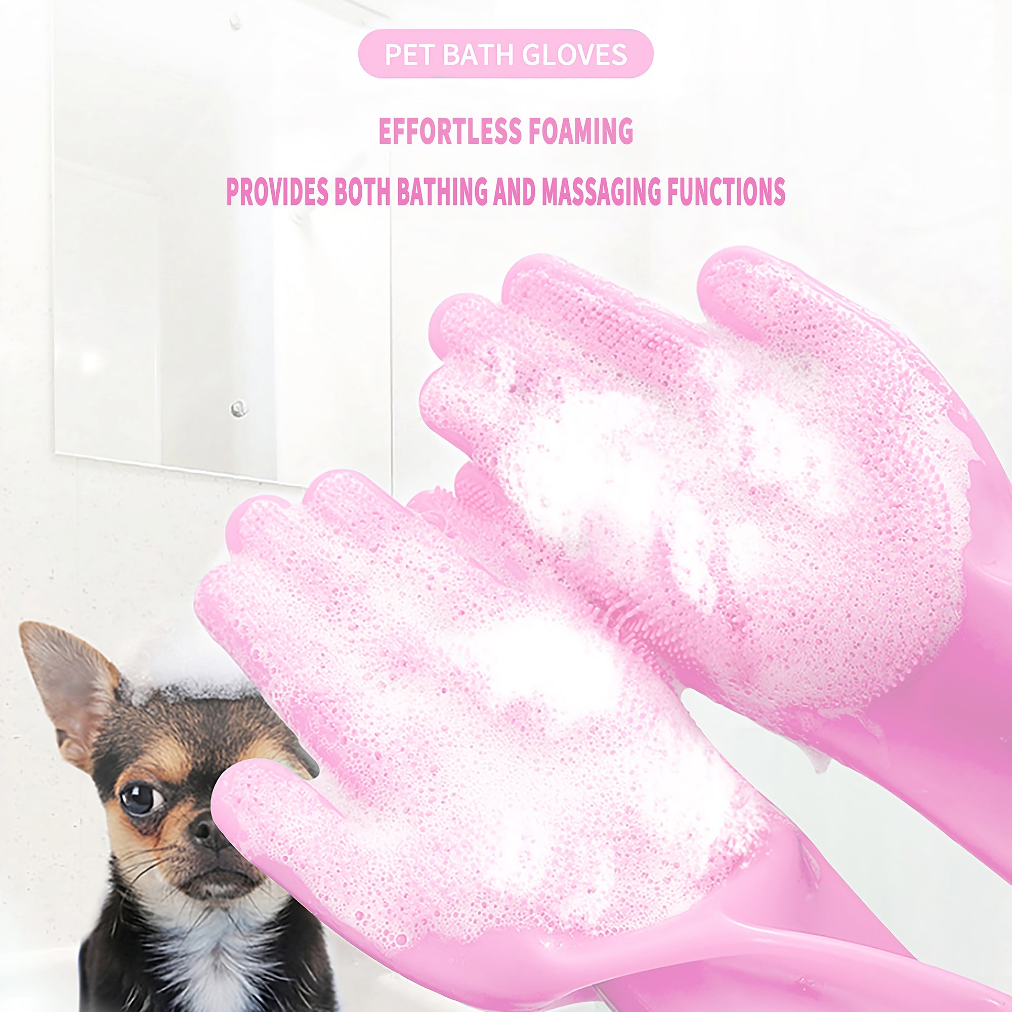 Pet Grooming Gloves - Cats Deshedding and Hair Removal Mittens - Dogs Bathing and Cleaning Massaging Brushes Gloves